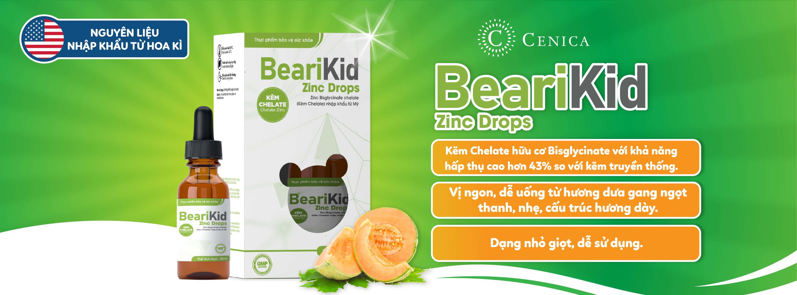 Kẽm hữu cơ Bearikid, nguyên liệu nhập khẩu từ Mỹ